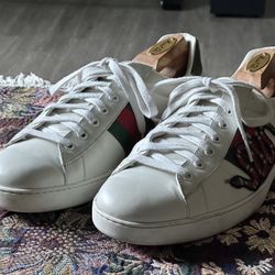 Gucci Ace Embroidered King Snake Men’s White Sneakers Size US 12