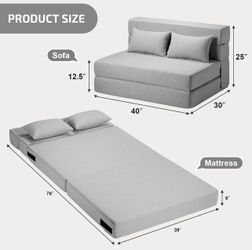 Folding Sofa Bed with 1 Pillow - Convertible Chair Floor Couch & Sleeping Mattress
