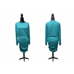 Shein Teal Ruched Maternity Dress XL Long Sleeve Stretch Bodycon Midi Women's