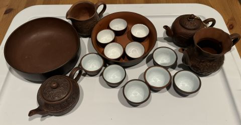 Japanese Clay Tea Pot Set, Vintage 