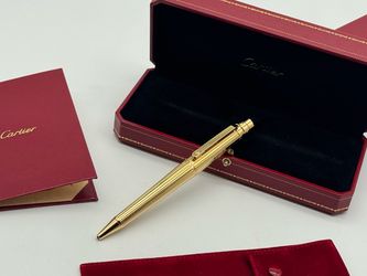 SANTOS DE CARTIER LARGE MODEL GOLDEN BALLPOINT PEN NEW 100% GENUINE ~$1285
