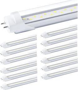 4FT T8 LED Tube Light Bulbs – 12 Pack, 24W 5000K Daylight White, Super Bright