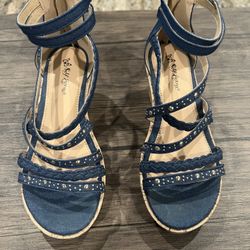 Denim Blue Studded Sandals-girls