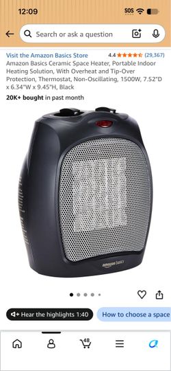 Amazon Basics Ceramic Space Heater 1500W Black