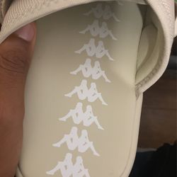 WHITE AND TAN KAPPA SLIDES SIZE 10 GREAT FIT for Sale in Humble