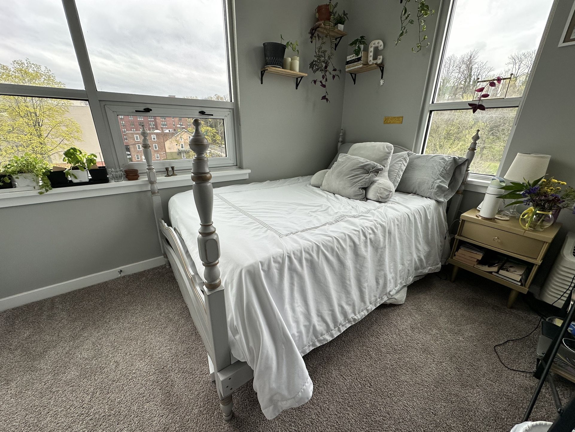 Gray and Gold Bed Frame and Dresser