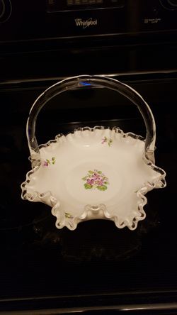 Vintage Handpainted Milk Glass Dish