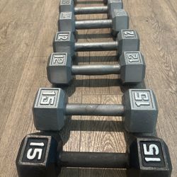 Set Of Cast Iron Dumbbells Pairs Of 8s, 10s, 12s And 15s Start The Year With Power