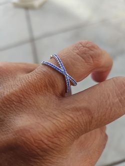 Silver Crossover Ring with Blue Stones