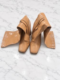 Nude Patent Leather Heeled Ankle Boots