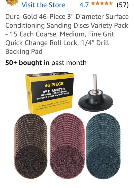 46-Piece 3" Diameter Surface Conditioning Sanding Discs Variety Pack - 15 Each Coarse, Medium, Fine Grit Quick Change Roll Lock Matco snap On Mac 
