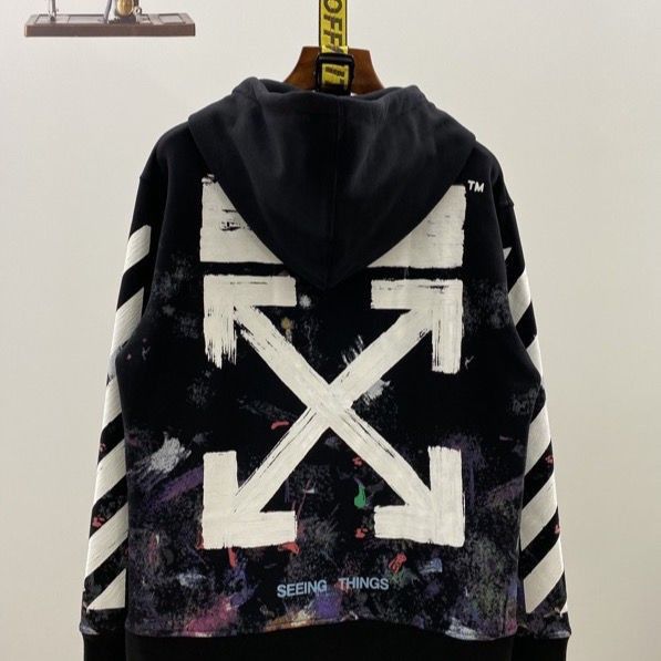 OFF OW WHITE Oil Painting Arrow Cardigan Zipper Hoodie Sweatshirt