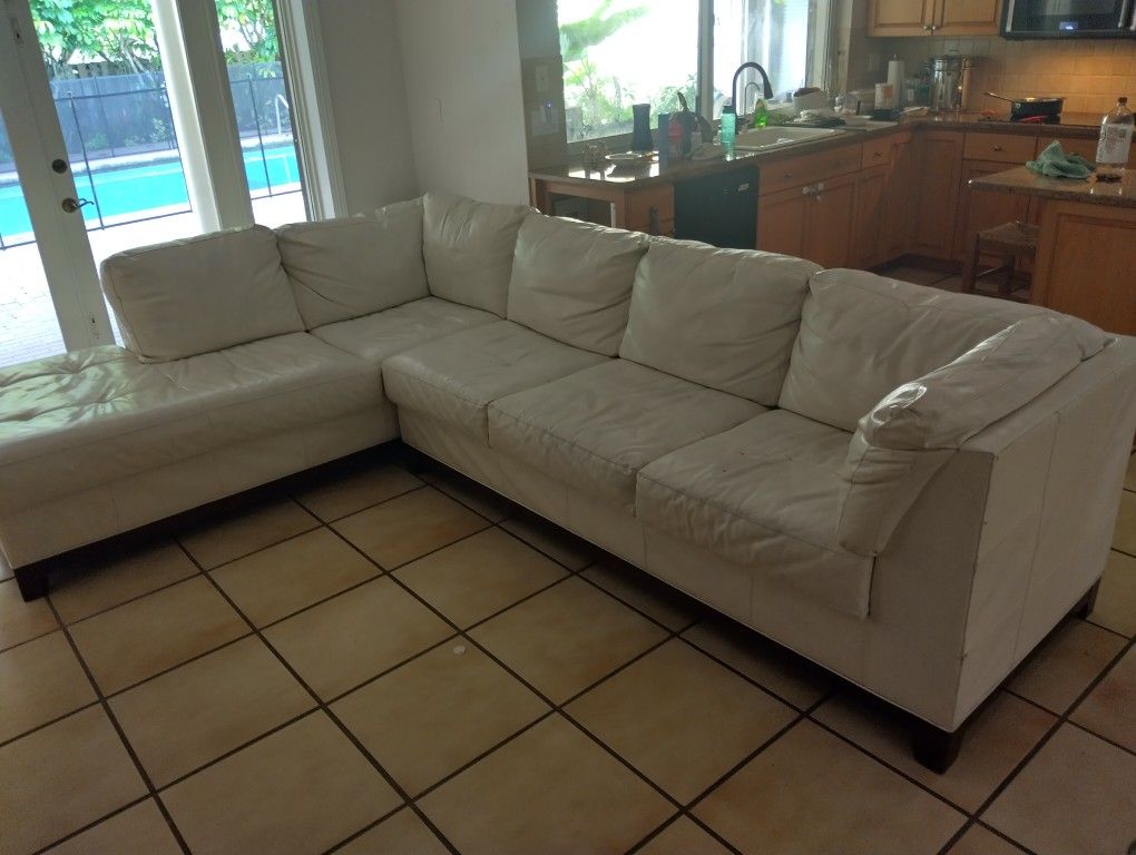 White Leather Sectional L Shape