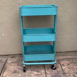 IKEA RÅSKOG 3-Tier Rolling Cart – Teal/Blue