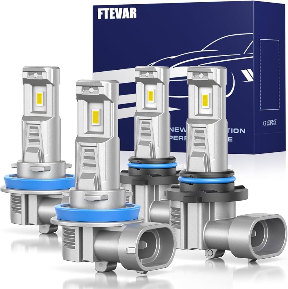 9005 H11 Light Bulbs Combo, 60000LM 800% Super Bright 6500K Cool White, Fanless 1:1 Mini Size, Pack of 4