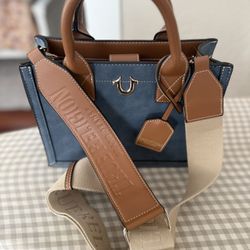 True Religion Blue Modern Edge Suede Satchel Bag Tote 