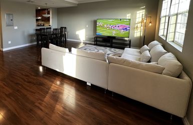 Large Cream L-Shaped Sectional Sofa, 3-Piece, Removable Covers