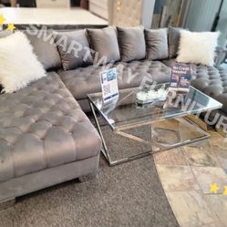 Royal Double Chaise Sectional Silver 