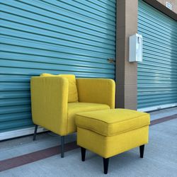 Modern Retro Style Mustard Yellow Armchair w/ Footstool •FREE DELIVERY•
