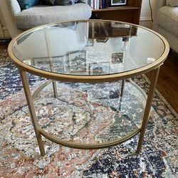 Two Tiered Round Glass And Metal Coffee Table 