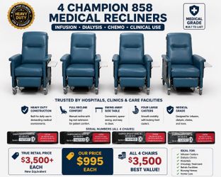 4 Champion Medical Recliner Dialysis / Infusion Chairs – Fully Functional – $995 Each