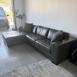 Dark Leather Sectional Sofa with Left Chaise Lounge