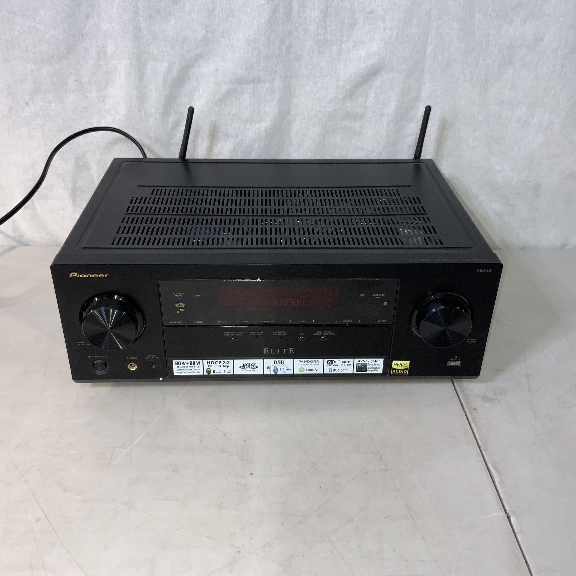 Pioneer VSX-45 5.2 Channel AV Receiver With Built In Bluetooth And WiFi. HDMI Ports, Wired Speaker Surround Sound, RCA Subwoofer, Tested And Working.