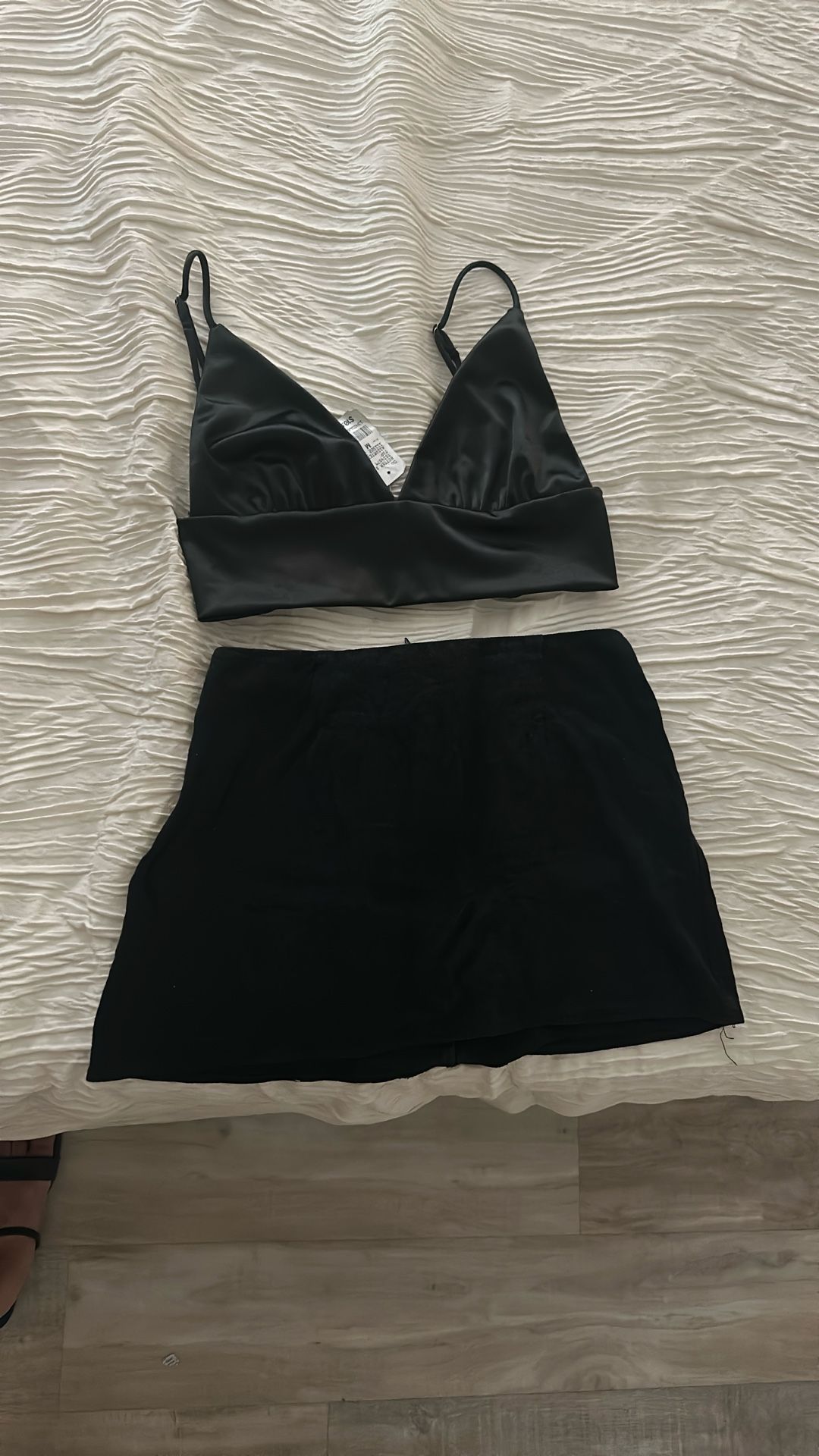 Black Slick Top Black Skirt