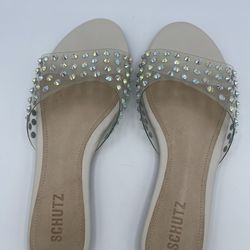 SCHUTZ Crystal Embellished Clear Slide Sandals - Size 7.5B