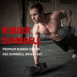 A4A 20LB×2piece HDRS Rubber Coated Solid Cast Iron Dumbbell with Contoured Chrome Handle, Hexagon Head