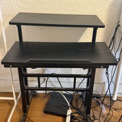 Adjustable Black Solid Wood 2-Shelf Desk 