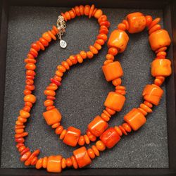 Vintage Barse Large Chunky Bamboo Coral Necklace 