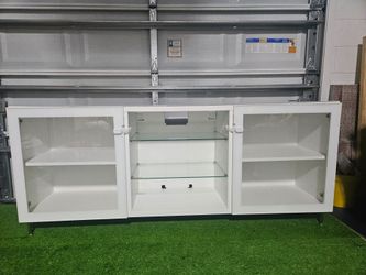 White TV Unit / Media Console with Glass Doors (IKEA Bestå Style)