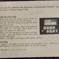 88'-89' Nintendo Super Mario Bros And Duck Hunt Pak Instruction Booklet