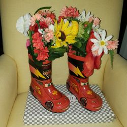 Child Rain Boots With Bouquet Silk Flowers