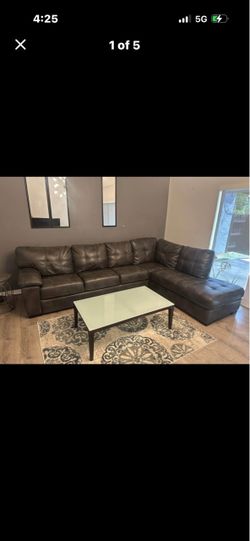Grey leather sectional