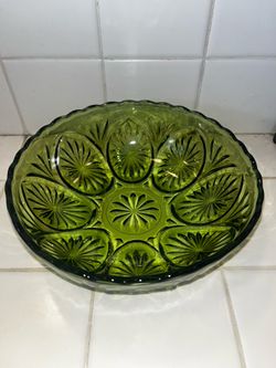 Vintage Green Cut Glass Bowl