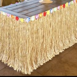 Luau Grass Table Skirt Natural 9 Feet x 29.5   