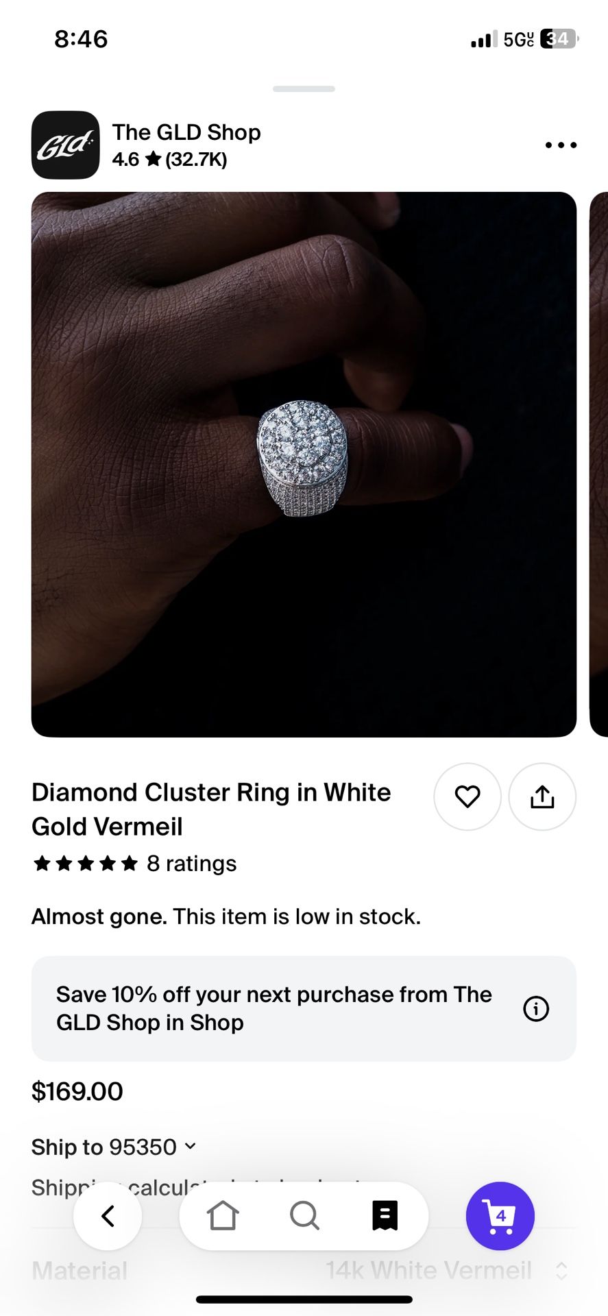 GLD Diamond Cluster Ring