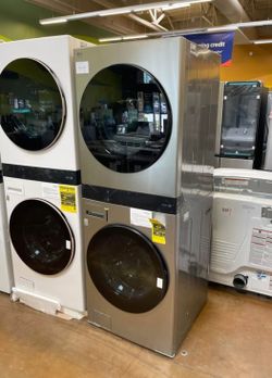 27 inch wide stainless steel washer and dryer stacked LG wash tower
