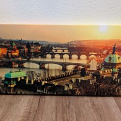 Prague Sunset Cityscape - 16x20 Gallery Wrapped Canvas Art
