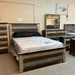 Antique Multicolor Bedroom Set Queen/King Bed Dresser Nightstand Mirror Chest Option  Sembene