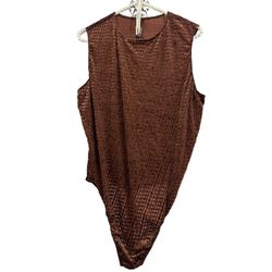 Skims Size 4X Chestnut Velvet Logo Sleeveless Crew Neck Bodysuit NWT