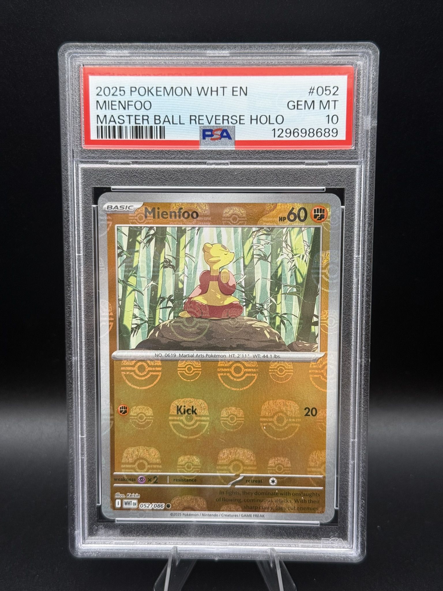 Pokemon TCG S&V White Flare Mienfoo Master Ball 052/086 PSA 10