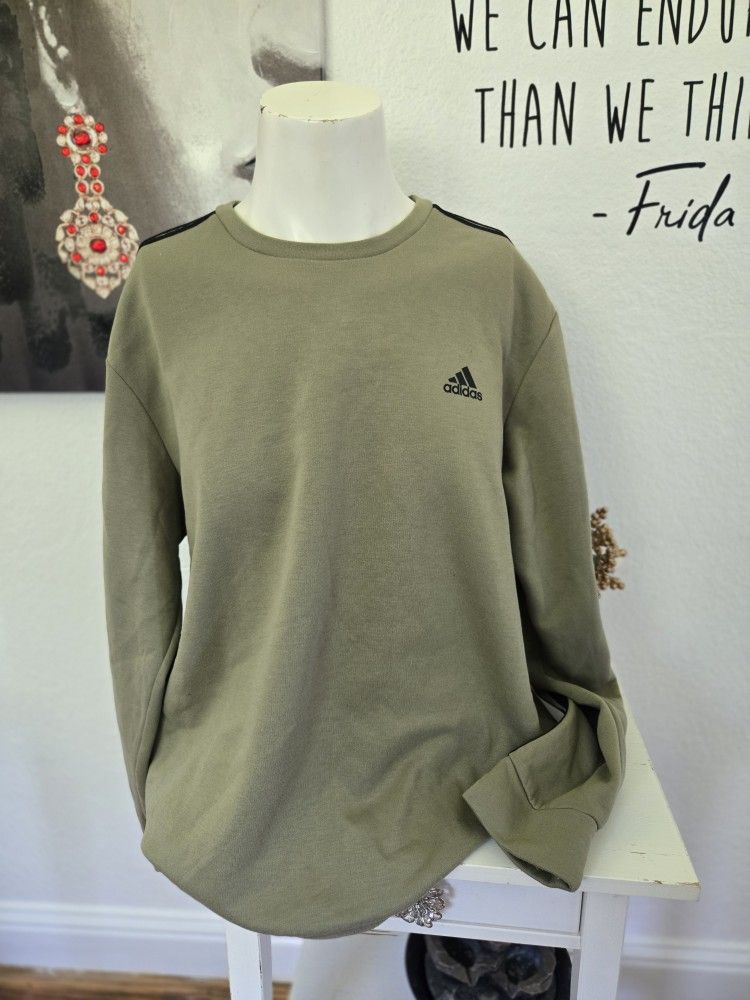 Adidas Mens Pullover Olive Green Crewneck Sweatshirt Size XL 