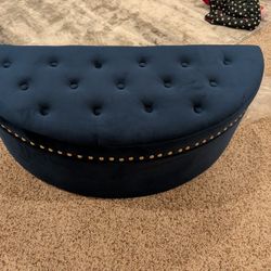New Blue Velvet Storage Ottoman Bench 