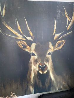 Nordic Deer Canvas Wall Art with Gold Leaf Accents – Modern Rustic Home Decor