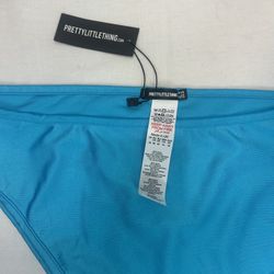 PrettyLittleThing Blue High Leg Bikini Bottom & Square Neck Long Sleeve Top