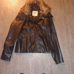 Leather Looking Brown Jacket In New Condition Made By Frida Size Large