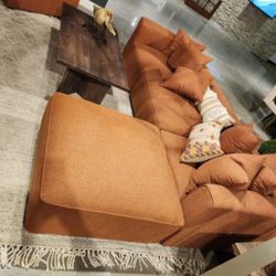 Sectional Sofa Orange Color Rustic Line Fabric Modular NEW